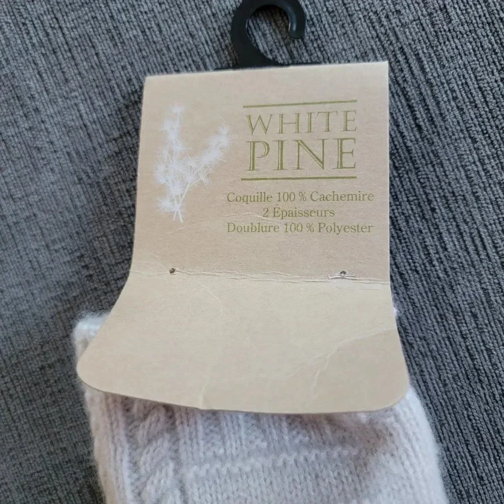 White Pine 100% Cashmere Mittens Ivory Fleece Lined Knit Gloves For Wome…